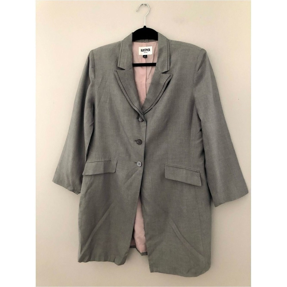 Kasper Petite Gray Longline Career Blazer Jacket Women's Size 16P Office Chic - Picture 2 of 11